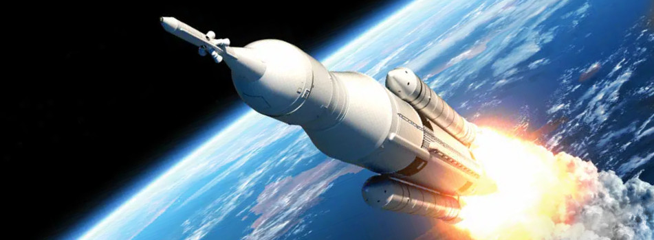 A rocket leaving Earth's atmosphere.